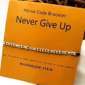 Morse code never give up Adustible beaded stretch bracelet.